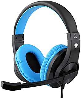 TURN RAISE Professional 3.5mm PC LED Light Gaming Bass Stereo Noise Isolation Over-Ear Headphones Earphones w/Microphone, Volume Control for Sony PS4 Laptop Computer (Dark Blue)