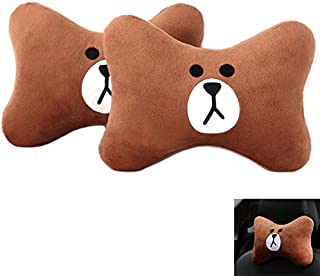 2Pcs Car Headrest Pillow, Cartoon Car Neck Pillow, Comfortable Soft Car Seat Pillow, Head Rest Cushion, Universal Headrest Pillow for Travelling and Home (Brown)