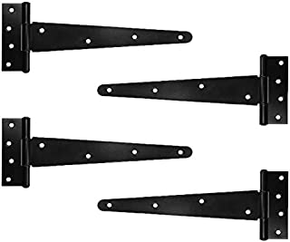 VOCOMO T-Strap Light Duty Shed Hinge Door Barn Gate Hinge Gate Strap Hinge Iron Rustproof Black Finish (8 in, 4 Pack, Screws Included)