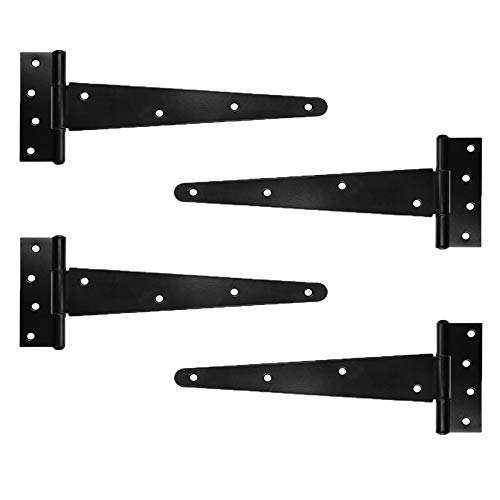 VOCOMO T-Strap Light Duty Shed Hinge Door Barn Gate Hinge Gate Strap Hinge Iron Rustproof Black Finish (8 in, 4 Pack, Screws Included)