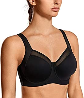 SYROKAN Women's High Impact Workout Running Powerback Support Underwire Sports Bra Black 34DD