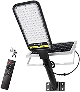 APONUO Solar Street Lights Outdoor,100W Solar Street Light Outdoor Dusk to Dawn Lamp 98 LEDs 7000K Motion Sensor Light with Remote Control Pole Security Led Flood Light for Yard, Garden, Patio