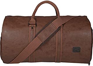 Carry On Garment Bag, Waterproof Mens Garment Bag for Travel Business, Large Leather Duffel Bag with Shoe Compartment -Brown