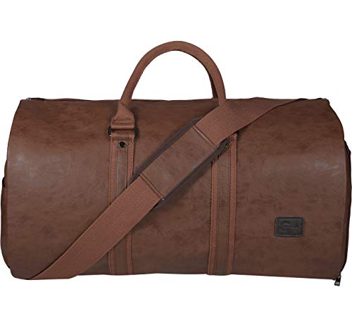 Carry On Garment Bag, Waterproof Mens Garment Bag for Travel Business, Large Leather Duffel Bag with Shoe Compartment -Brown