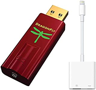 AudioQuest Dragonfly Red Mobile Bundle with DragonFly Red (Portable USB Preamp, Headphone Amp/DAC) and Lightning to USB 3 Camera Adapter for Compatible Connection with Select iPhones, iPads, and iPods