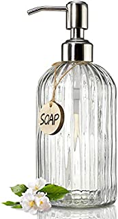 JASAI 18 Oz Clear Glass Soap Dispenser with Rust Proof Stainless Steel Pump, Refillable Liquid Hand Soap Dispenser for Bathroom, Premium Kitchen Soap Dispenser (Clear)