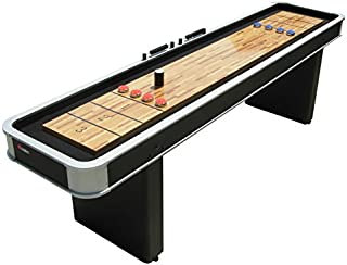 Atomic 9 Platinum Shuffleboard Table with Poly-coated Playing Surface for Smooth, Fast Puck Action and Pedestal Legs with Levelers for Optimum Stability and Level Play