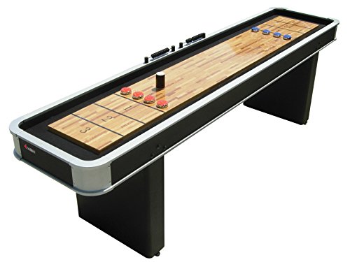 Atomic 9 Platinum Shuffleboard Table with Poly-coated Playing Surface for Smooth, Fast Puck Action and Pedestal Legs with Levelers for Optimum Stability and Level Play