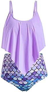 SHUBHU Women's Two Piece Tankini Sets Plus Size Swimsuit Fish Scales Bikini (Purple, M)