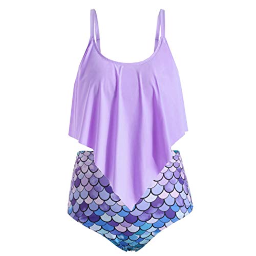 SHUBHU Women's Two Piece Tankini Sets Plus Size Swimsuit Fish Scales Bikini (Purple, M)