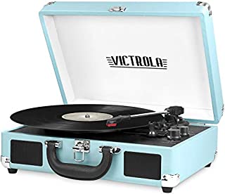 Victrola Vintage 3-Speed Bluetooth Portable Suitcase Record Player with Built-in Speakers | Upgraded Turntable Audio Sound| Includes Extra Stylus | Turquoise, Model Number: VSC-550BT-TQ