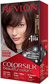 Revlon Colorsilk Beautiful Color Permanent Hair Color with 3D Gel Technology & Keratin, 100% Gray Coverage Hair Dye, 32 Dark Mahogany Brown