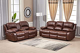 Betsy Furniture Power Reclining Bonded Leather Living Room Set (Brown, Sofa+Loveseat)