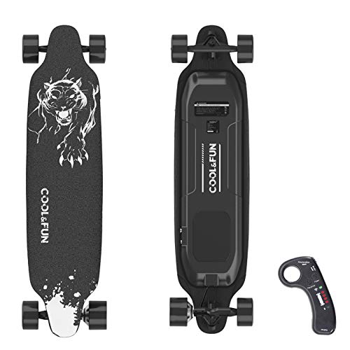 Cool&Fun Electric Skateboard with Remote Control, 400W Brushless Electric Longboard, 20 MPH Top Speed, 10 Miles Range, 3 Speed Adjustment, Load up to 265 Lbs, 11 Layers Maple Longboard