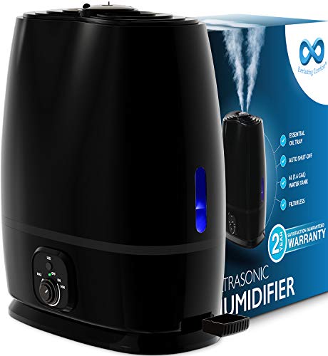 Everlasting Comfort Cool Mist Humidifier for Bedroom (6L) - Filterless - Whisper Quiet - Includes Essential Oil Tray (Black)