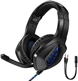 Tyuobox Gaming Headset for PS4, PC, Xbox One Controller, Noise Cancelling Over Ear Headphones with Mic, LED Light, Bass Surround, Soft Earmuffs for Laptop Mac Nintendo Switch Games