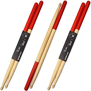 3 Pair Drum Sticks Non-Slip Classic Maple Wood Drumsticks 5A Drumsticks for Adults, Kids, Students, and Beginners (red)