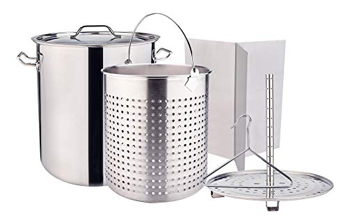 ARC 84QT 21 Gallon ALL IN ONE Function Stainless Steel Stockpot Crawfish Boil Pot Tamale Steamer Seafood Pot Lobster Pot Turkey Pot with Basket Divider and Hook