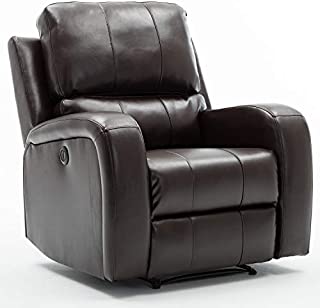 Bonzy Home Power Recliner Chair Air Leather - Overstuffed Electric Faux Leather Recliner with USB Charge Port - Home Theater Seating - Bedroom & Living Room Chair Recliner Sofa (Dark Brown Leather)