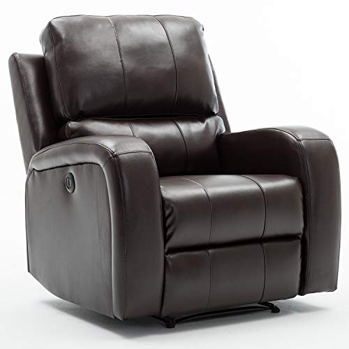 Bonzy Home Power Recliner Chair Air Leather - Overstuffed Electric Faux Leather Recliner with USB Charge Port - Home Theater Seating - Bedroom & Living Room Chair Recliner Sofa (Dark Brown Leather)