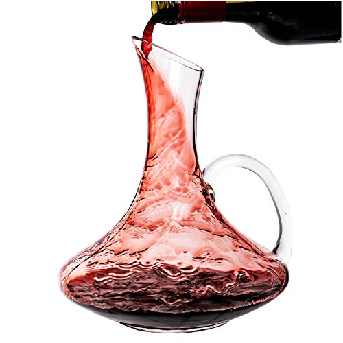 Ellissio Wine Aerator Decanter 750 mL - Crystal Glass Carafe with Handle Gift Accessory Set For Wine Enthusiasts - Elegant Carafe For Reducing Tannins And Enhancing Flavor For Red And White Wines