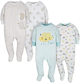 Gerber Baby 4 Pack Sleep'N Play Footie, Clouds/Elephant, Newborn