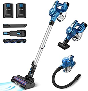 INSE S6P Cordless Vacuum Cleaner with 2 Batteries, Up to 80min Run-time Rechargeable Stick Vacuum, Lightweight Powerful Suction Handheld Vac for Hardwood Floor Carpet Pet Hair Car Bed, Blue