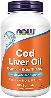 NOW Supplements, Cod Liver Oil, Extra Strength 1,000 mg with Vitamins A & D-3, EPA, DHA, 180 Softgels