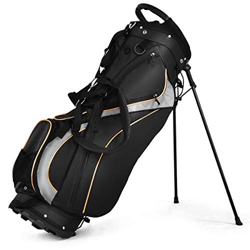 Tangkula Golf Stand Bag with 8 Way Divider, Portable Golf Bag with Waterproof Wear-Resistant Durable Fabric, Easy Carry Space Saving Womens Mens Golf Bag, Black