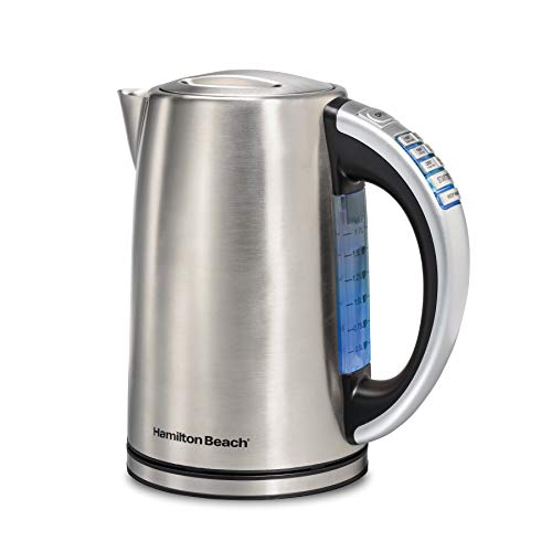 Hamilton Beach Temperature Control Electric Tea Kettle, Water Boiler & Heater, 1.7L, Cordless, LED Indicator, Keep Warm, Auto-Shutoff & Boil-Dry Protection, Stainless Steel (41020R)