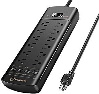 Power Strip,Witeem Surge Protector with 12-Outlet (1875W/15A,4360Joules) and 4 USB Charging Ports (5V/6A,30W),6Ft Extension Cord,Wall Mountable Overload Protection Outlet for Home & Office, Black