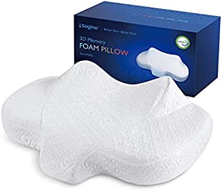 Sagino Cervical Memory Foam Pillow, Hypoallergenic Orthopedic Pillow with Contouring Comfort, Cradles Neck & Shoulder for Multiple Sleeping Positions, 2 Zip-Off Covers Included, CertiPUR-US Certified