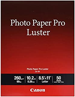 Canon Pro Luster Inkjet Photo Paper, 8.5-Inch X 11-Inch, White, 50 Sheets/Pack