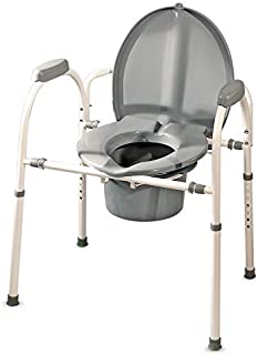 MedPro Comfort Plus Commode Chair With Adjustable Height Settings and Extra Wide Ergonomic Seat, Convenient and Safe Toilet Alternative, 3-in-1 Frame Design, Gray