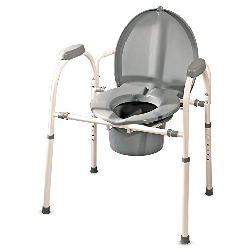 MedPro Comfort Plus Commode Chair With Adjustable Height Settings and Extra Wide Ergonomic Seat, Convenient and Safe Toilet Alternative, 3-in-1 Frame Design, Gray