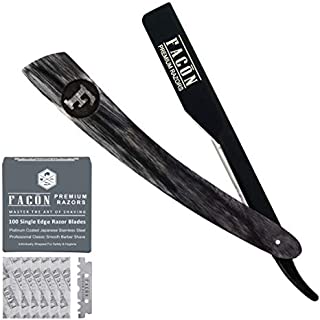 100 BLADES + Facón Professional Wooden Straight Edge Barber Razor - Salon Quality Cut Throat Shavette