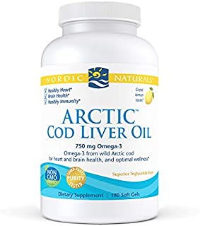 Nordic Naturals Arctic Cod Liver Oil, Lemon - 180 Soft Gels - 750 mg Total Omega-3s with EPA & DHA - Heart & Brain Health, Healthy Immunity, Overall Wellness - Non-GMO - 60 Servings