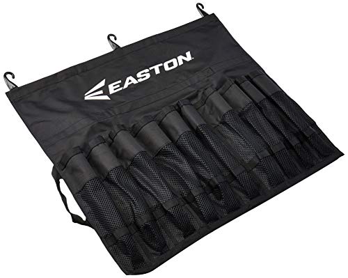 EASTON TEAM Hanging Bat Bag, Black, Reinforced Nylon Mesh Slots Holds Up To 10 Bats, 3 J Designed Fence Hooks for Dugout Functionality, Bats Not Included