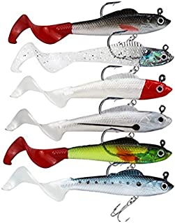 Facikono Lures for Bass Jig Head Soft Swimbait, 6-Pack 6 Colors Plastic Bait for Saltwater/Freshwater Fishing