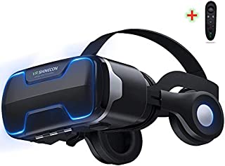 LONGLU VR Headset Compatible for iPhone and Android Phone,Upgrade VR Glasses With Blue Light Remote Headphones ,3D Virtual Reality Viewer for Watch Movies & Video Games, Support 4.7-6.0 Smartphone