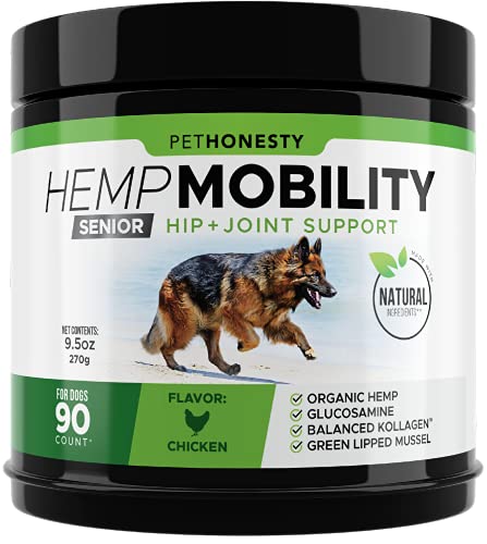 PetHonesty Senior Hemp Mobility - Hip & Joint Supplement for Senior Dogs - with Hemp Oil & Hemp Powder, Glucosamine, Collagen, MSM, Green Lipped Mussel, Dog Treats Improve Mobility, Reduces Discomfort