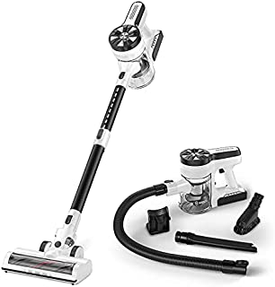 MOOSOO Cordless Vacuum Cleaner, Ultra-Powerful 26Kpa Suction Stick Vacuum with 3Hrs Fast Charging Quiet Lightweight 5 in 1 Handheld Vacuum for Carpet Hardwood Floor Rug Pet Hair M24s (White)