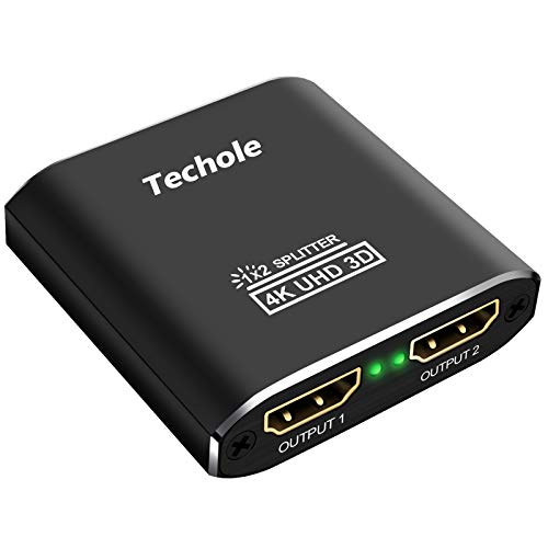 HDMI Splitter 1 in 2 Out - Techole 4K Aluminum Ver1.4 HDCP, Powered HDMI Splitter Supports 3D 4K@30HZ Full HD1080P for Xbox PS4 PS3 Fire Stick Roku Blu-Ray Player, TV HDTV