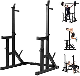 ABDQPC Adjustable Multi-Function Squat Rack Barbell Rack Stand, Max Load 600lbs Adjustable Squat Rack Dipping Station Dip Stand Fitness Barbell Stands Press Equipment Home Gym