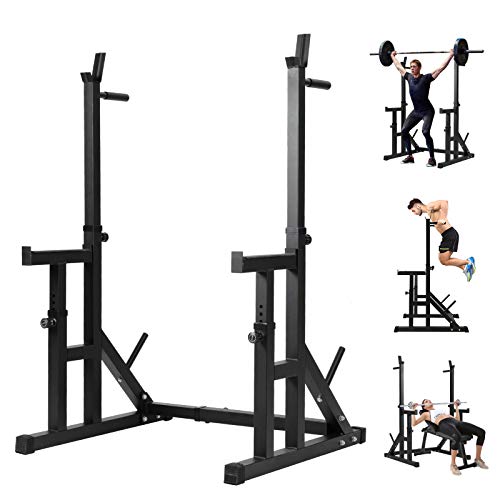 ABDQPC Adjustable Multi-Function Squat Rack Barbell Rack Stand, Max Load 600lbs Adjustable Squat Rack Dipping Station Dip Stand Fitness Barbell Stands Press Equipment Home Gym