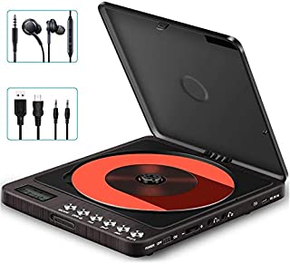 CD Player Portable, MONODEAL Portable Rechargeable CD Player with Dual Headphones Jack, Small Anti-Skip CD Player for Car/Travel/Home Portable, Personal CD Player for Adults Kids (Dark Brown)