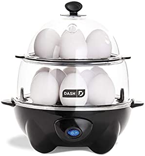DASH Deluxe Rapid Egg Cooker Electric for Hard Boiled, Poached, Scrambled, Omelets, Steamed Vegetables, Seafood, Dumplings & More, 12 Capacity, with Auto Shut Off Feature, Black