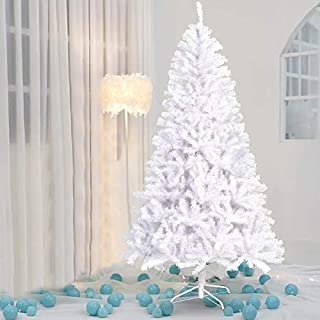 La fete 9FT White Hinged Artificial Christmas Tree, Jumbo Pine Xmas Tree with Metal Legs, Premium Unlit Spruce Full Tree with 2132 Branch Tips, Perfect for Indoor Holiday Deco (White, 9ft hinged)