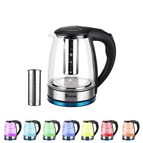 Electric Kettle, Glass Tea Kettle & Water Boiler Variable Temperature Control Tea Heater with LED Indicator Light Change Auto Shut-Off, Boil-Dry Protection, Keep Warm 1.8 L Tea Kettle