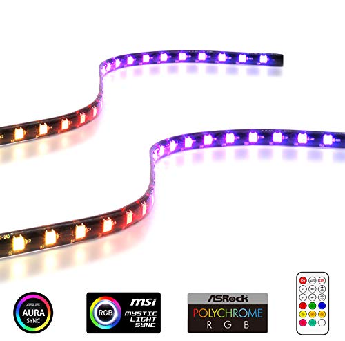EZDIY-FAB Addressable RGB LED Strips with Magnet for PC Case,with Remote Control(Compatible with ASUS Aura Sync and MSI Mystic Light Sync)-2 Pack 40CM